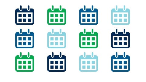 Graphic of twelve calendar icons