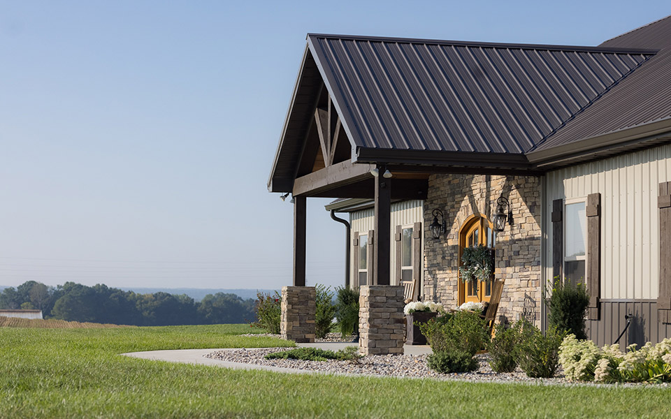 The front door of a newly built rural home.